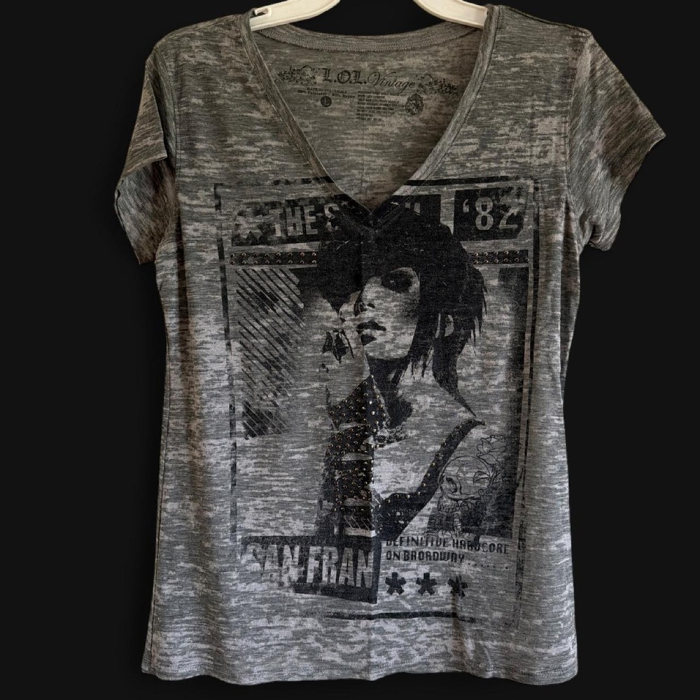 LOL Vintage Graphics Tee w/Stud Embellishments 1980's Theme Size Large